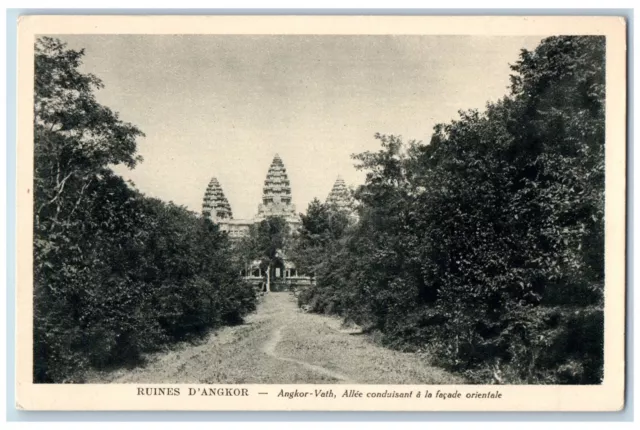 Siem Reap Cambodia Postcard Angkor Wat Ruins Leading to Eastern Facade c1920's