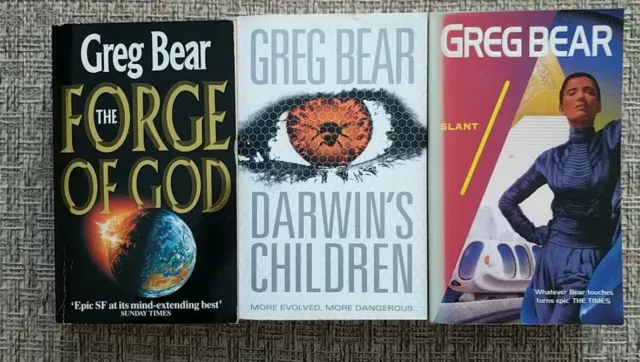 Greg Bear X 3-collection-bundle-job lot-DARWIN'S CHILDREN-the forge of god-SLANT