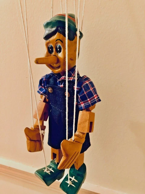 Hand Carved / Painted Wooden Pinocchio Thailand String Marionette Puppet
