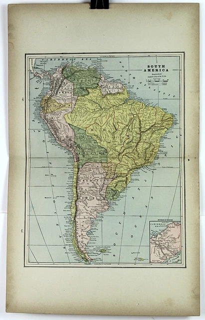 1890S MAP OF South America Full Color Lithography 13.5 x 21.75 £45.72 ...
