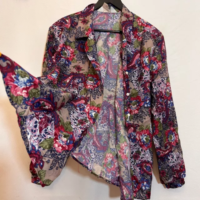 Vintage Womens Blouse Shirt Top Size 22 Red Pink Blue Paisley Hippie Arty Ladies