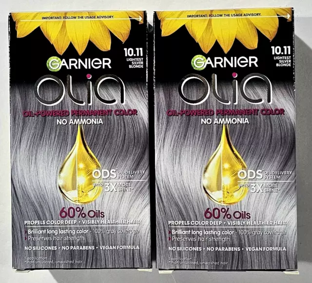 2 Pack Garnier Olia 10.11 Lightest Silver Blonde Permanent Hair Color No Ammonia