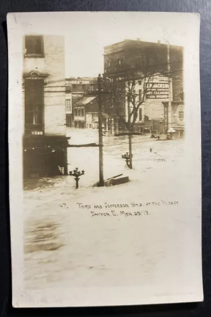 Mint USA RPPC Postcard Dayton Ohio Third & Jefferson Street At The Worst 1913