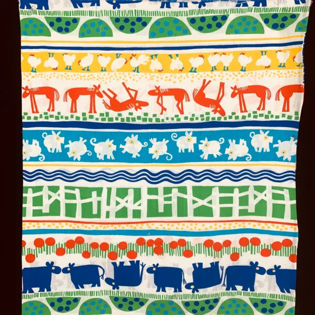 Fun Childrens Novelty Fabric 1 yd Rows of Farm Animals Bright Colors Quilting