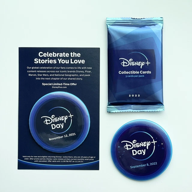 D23 EXPO 2022 Disney+ Plus Trading Cards Pack & Disney + Day Buttons