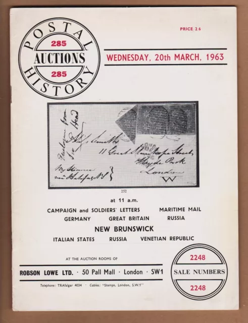 Early Auction Catalogue – Robson Lowe Postal History Sale