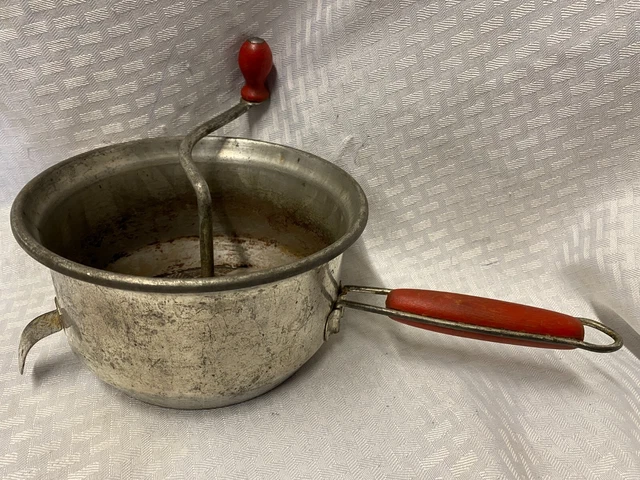 Manija y perno de madera roja vintage molino de alimentos Foley