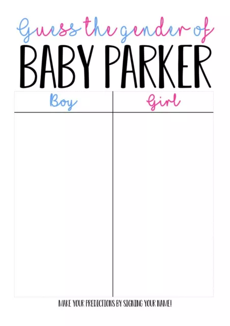 Personalised Guess The Gender Baby Shower Party Game Prediction Girl or Boy