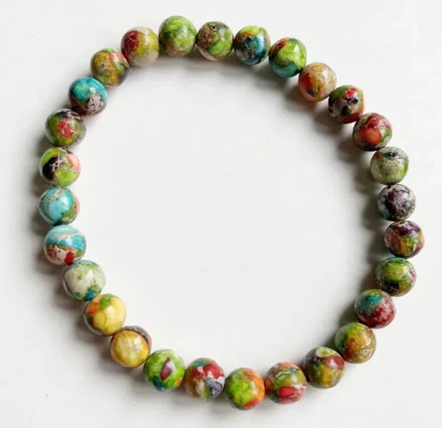 Bracelet Perles Jaspe Impérial Multicolore Sur Mesure - Fait Main
