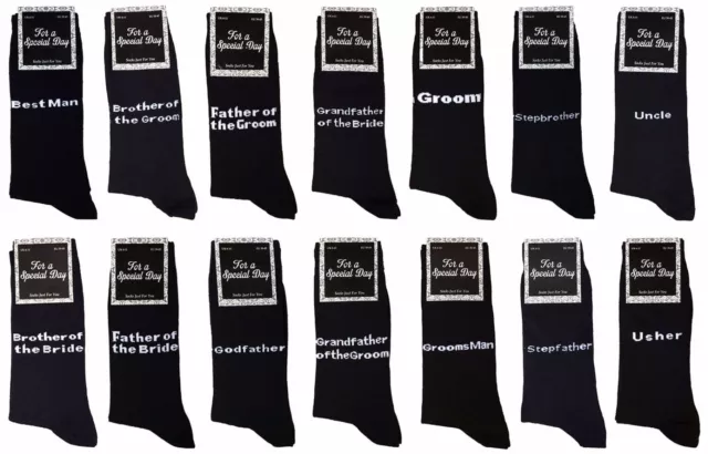 1 Pack Mens Black Cotton Rich Novelty Wedding Crew Socks, 14 Styles, Size 6-11