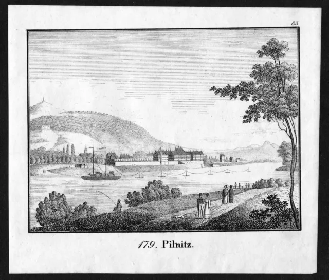 1830 - Schloss Pillnitz Dresden Sachsen Ansicht view Lithographie antique print