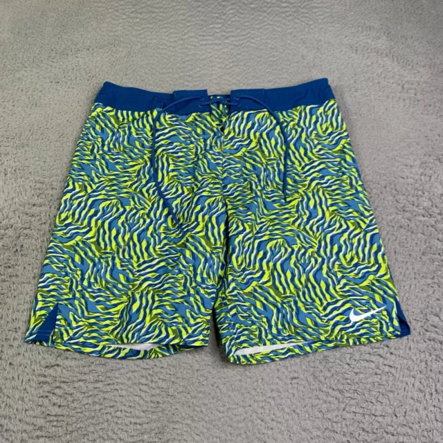 Nike Swim Trunks Mens 36 Blue Yellow All Over Print Board Shorts Mens