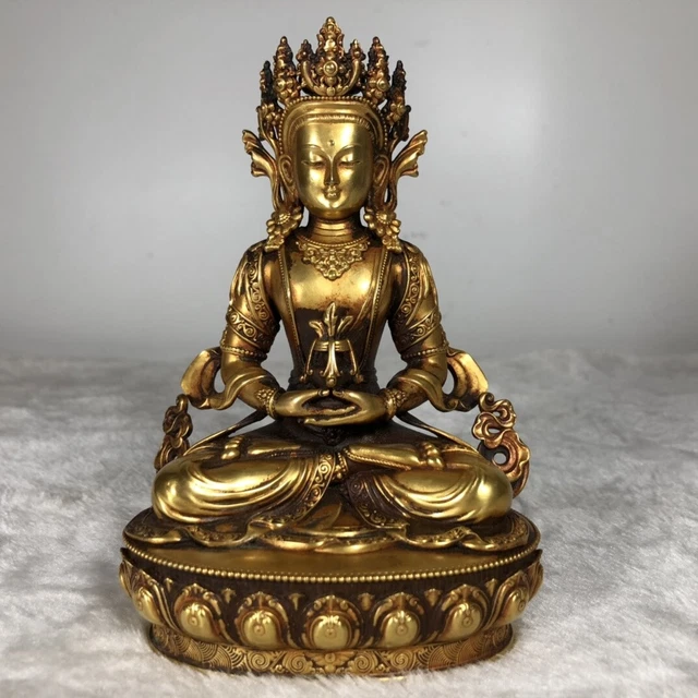 Chinese Exquisite Handmade Guanyin Gilt Bronze Statue
