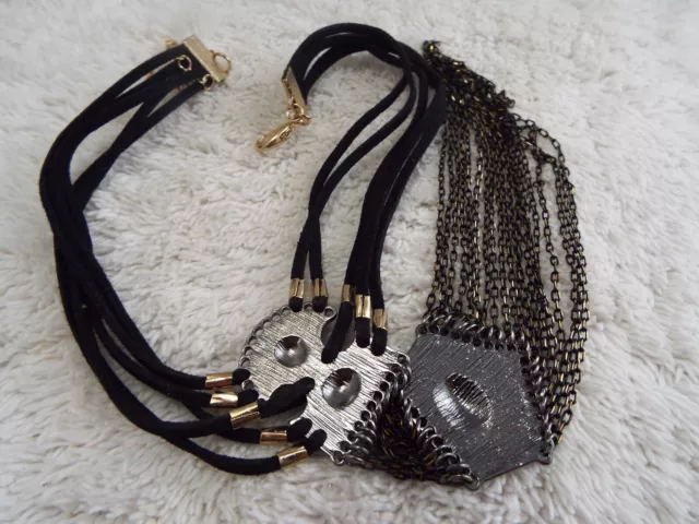 Goldtone Black Cord Chain Fringe Pendant Necklace (C48) 3