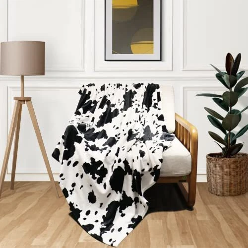 Manta con estampado de vaca negra blanca estampado de vaca manta ligera manta de lana