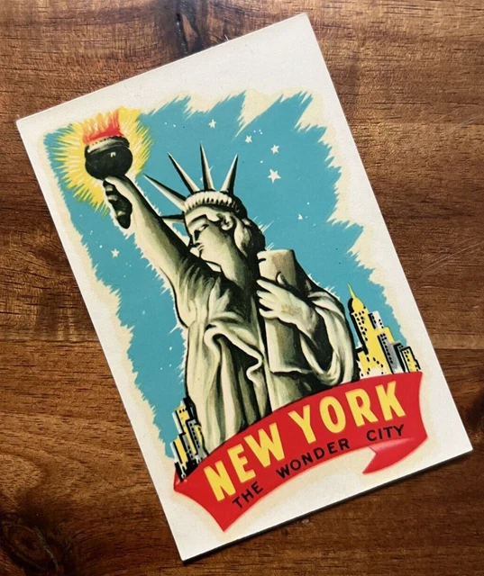 ORIGINAL VINTAGE NEW YORK TRAVEL Water DECAL wonder city statue liberty ...