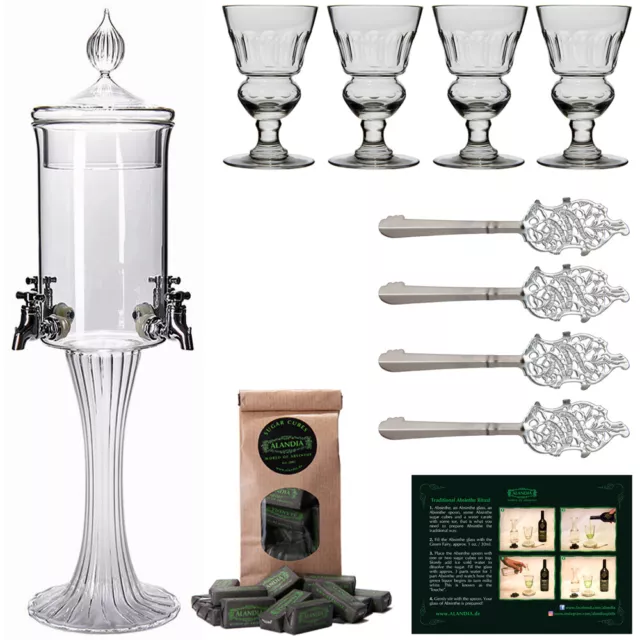 Absinth Gläser Löffel Set | 1x Fontäne, 4x Gläser, Löffel & Zucker | ALANDIA™