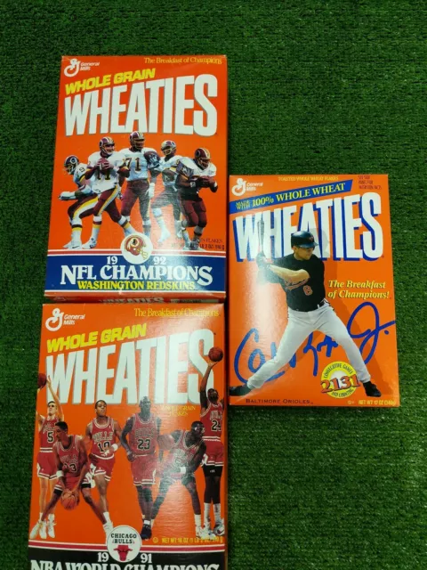 Wheaties UNOPENED Washington Skins 1992 Chicago Bulls 1991 Cal Ripken Jr 1995