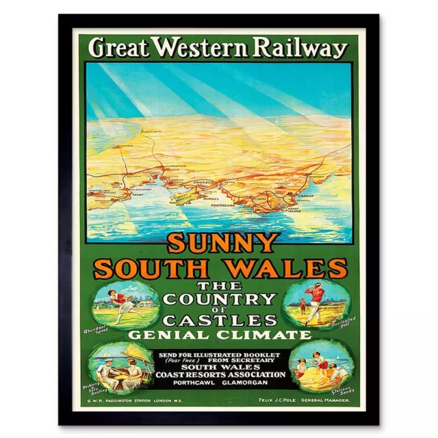 Travel Tourism Gwr Railway Wales Sport Sun Map 12X16 Inch Framed Art Print