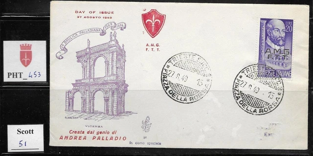 PHT_453. TRIESTE FTT. FDC Venetia w. 1949 ANDREA PALLADIO. Scott 51