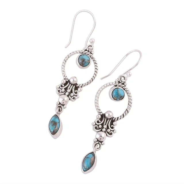 Earrings That Say Bride Vintage Boho Turquoise Gemstone Drop Dangle Hooks