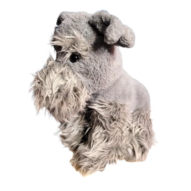 Realistic Gray Schnauzer Dog Large Plush Figurine Fur Life Like Miniature Stufed