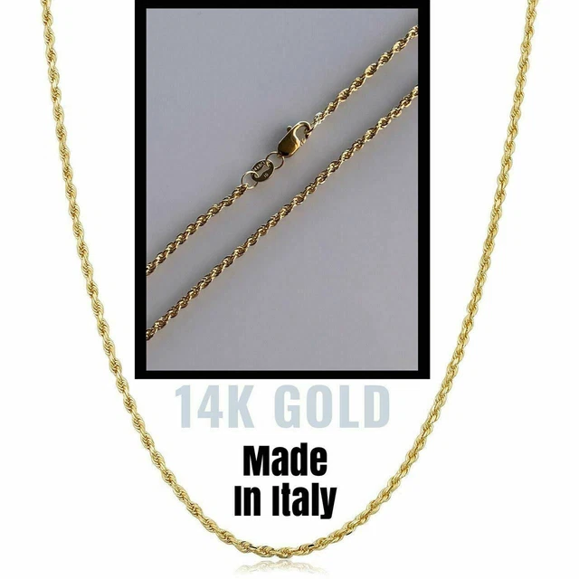 REAL SOLID 14K Yellow Gold Rope Chain Light Ladies Necklace 1.5mm 16