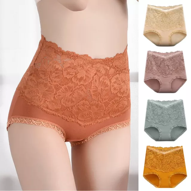 Women Cotton Lace High Waist Underwear Panties Ladies Stretch Full Briefs Thong