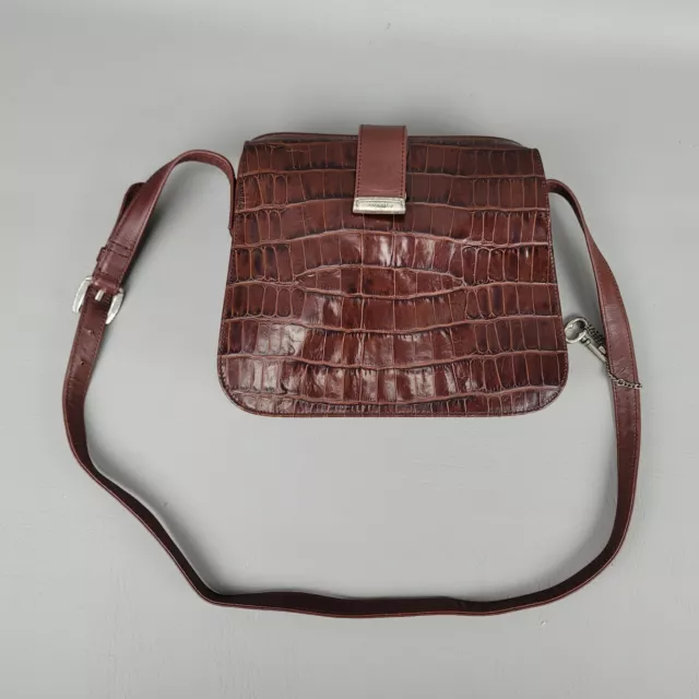 Fossil Crossbody Purse Brown Croco Leather Handbag Bag