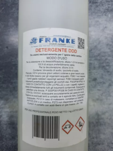 DETERGENTE ENOLOGICO DDD LIQUIDO      l 1,0 FRANKE BOTTE PER USO PROFESSIONALE