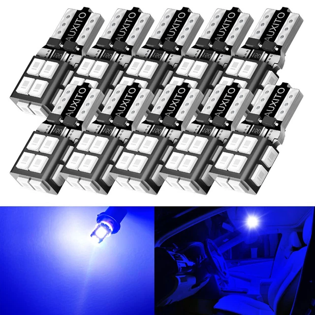 10X LED T10 194 168 Car Trunk Interior Map License Plate Light Bulb Blue AUXITO