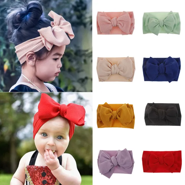Handmade Baby Girls Large Bow Headband Infant Toddler Knot Hair Band Head Wraps 2