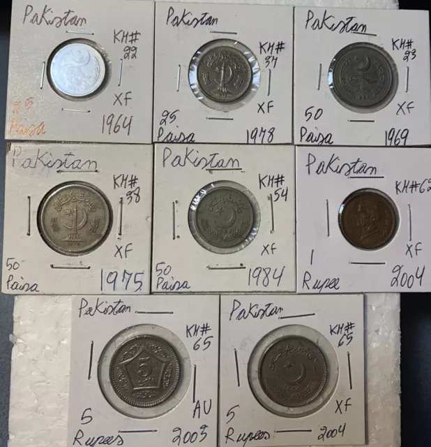 1964 - 2004 Pakistan 25 & 50 Paisa and 1 & 5 Rupees XF - AU Condition 8 Coin Lot