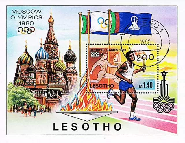 Lesotho 1980 Moskau Olympiade (Russland) S/S Cto Feuer, Church, Religion