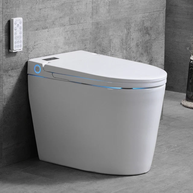 WHITE SMART BIDET Toilet Set Elongated One Piece SelfCleaning Warm Air