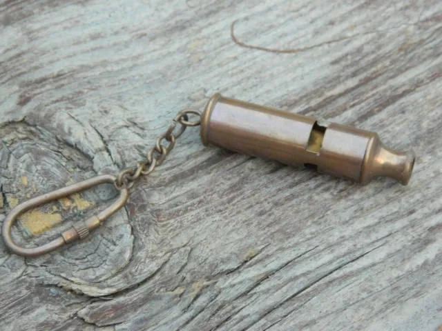 VINTAGE BRASS ANCHOR WHISTLE KEY CHAIN COLLECTIBLE NAUTICAL MARINE KAY RING gift