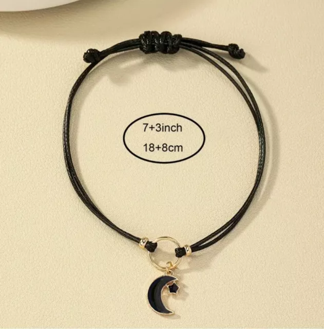 Bracelet Adorable Vintage Motif Lune et Étoile - Réglable - Plaqué Or 14K - Neuf 3