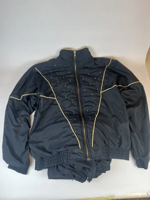 VTG Womens 80s 90s Black Gold Track Suit Jacket Pants Medium Blair Boutique