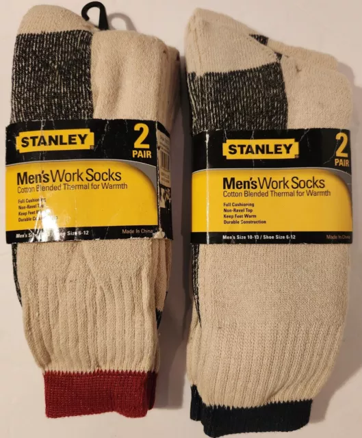 4 Pairs Stanley Men's Work Boots Thermal Long Crew Socks 10-13 FIT SHOE 6-12 NEW