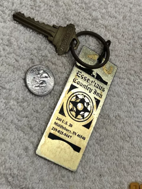 Vintage Hotel Motel Room Key & Fob ESSENHAUS COUNTRY INN #206, MIDDLEBURY, IN.