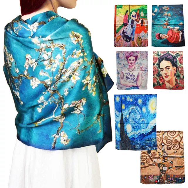 Sciarpa stola unisex Klimt Van Gogh Frida Monet foulard scialle raso TOOCOOL YH