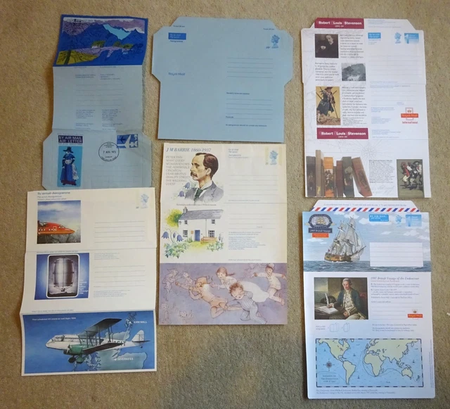 22 gebrauchte und unbenutzte gefaltete bildliche UK Luftpost Aerogramm 1960er 1970er 1980er Jahre