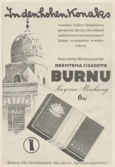 J1283 Reemtsma Cigaretten BURNU - Pubblicità grande formato - 1929 Old advert