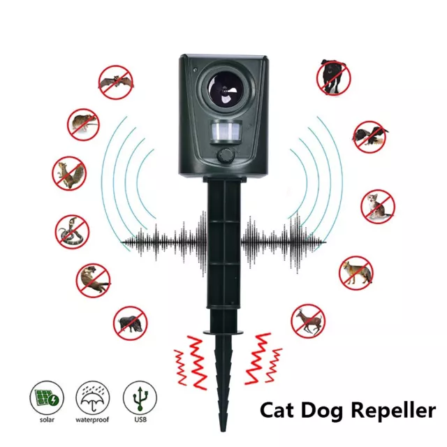 Ultrasonic Solar Cat Dog Repellent Fox Pest Scarer Deterrent Repeller Gard ZR