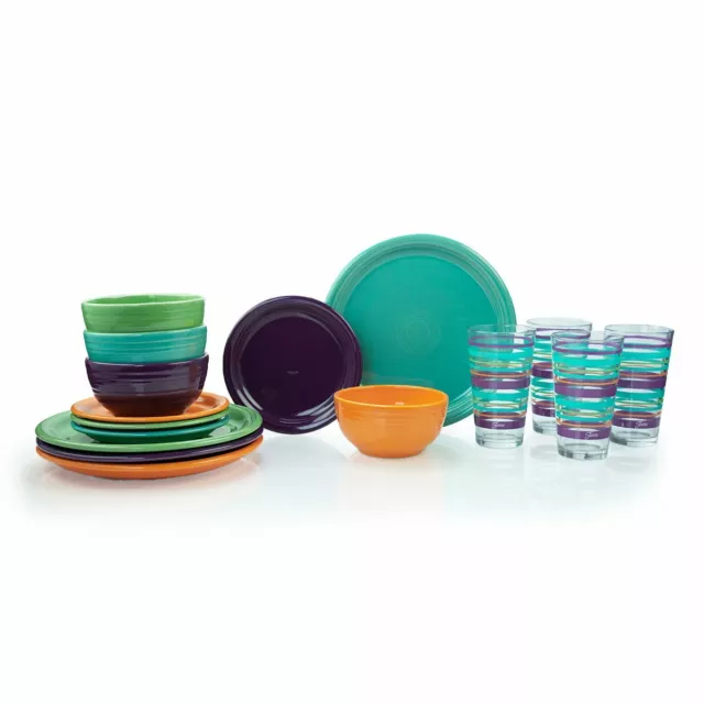 Fiesta® 16-Piece Bistro Dinnerware Set with Matching Glasses | Desert Stripes