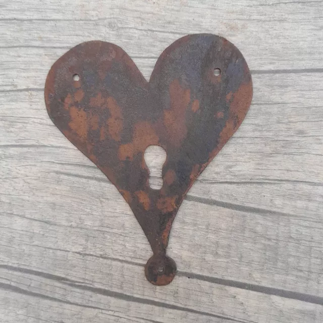 Vtg Iron large handmade heart shape Drawer Dresser Jewelery ESCUTCHEON Key hole