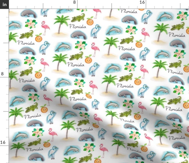 Dolphin Flamingo Tropical Watercolor Florida Palm Spoonflower Fabric by the Yard