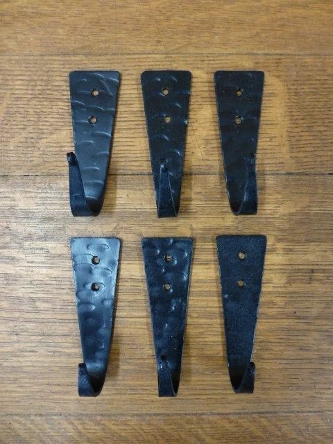 6 BLACK WROUGHT IRON WALL HOOKS HANGERS 4" RUSTIC ANTIQUE STYLE barn hardware 3