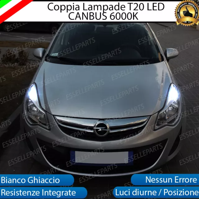 Coppia Luci Diurne Drl Led T20 Canbus Opel Corsa D 6000K Bianco 100% No Error