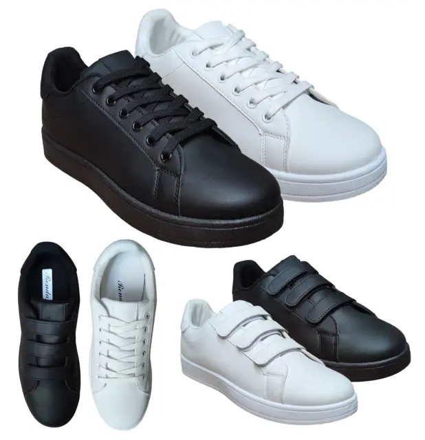 Scarpe uomo sneakers basse lacci o strappo sportive pelle sintetica bianco nero